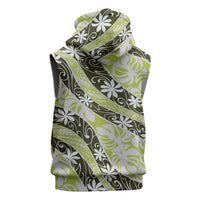 Olive Tahiti Tiare Monstera Sleeveless Hoodie Polynesian Pattern Curve Style - Polynesian Pride