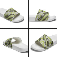 Olive Tahiti Tiare Monstera Slide Sandals Polynesian Pattern Curve Style - Polynesian Pride