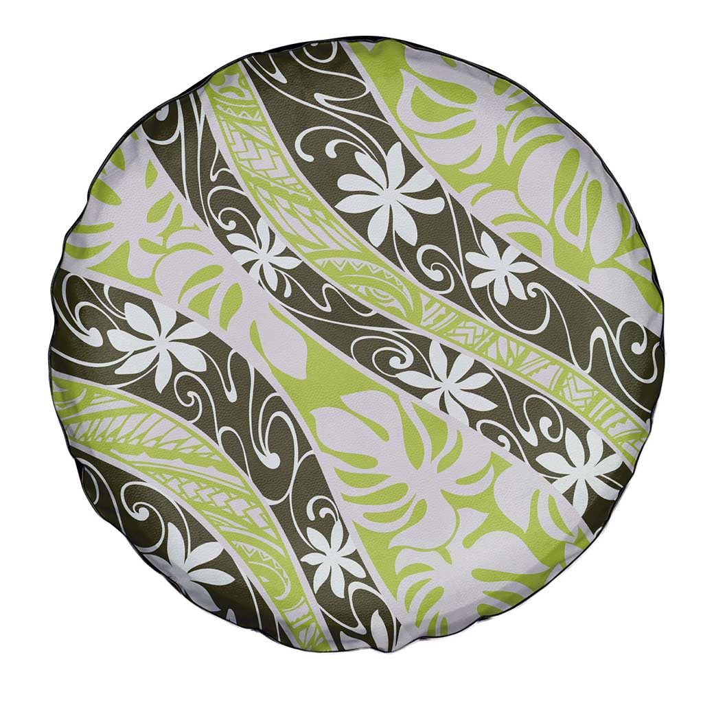 Olive Tahiti Tiare Monstera Spare Tire Cover Polynesian Pattern Curve Style - Polynesian Pride