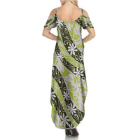 Olive Tahiti Tiare Monstera Summer Maxi Dress Polynesian Pattern Curve Style - Polynesian Pride