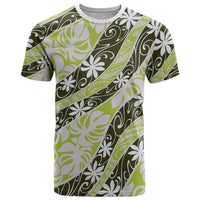 Olive Tahiti Tiare Monstera T Shirt Polynesian Pattern Curve Style - Polynesian Pride