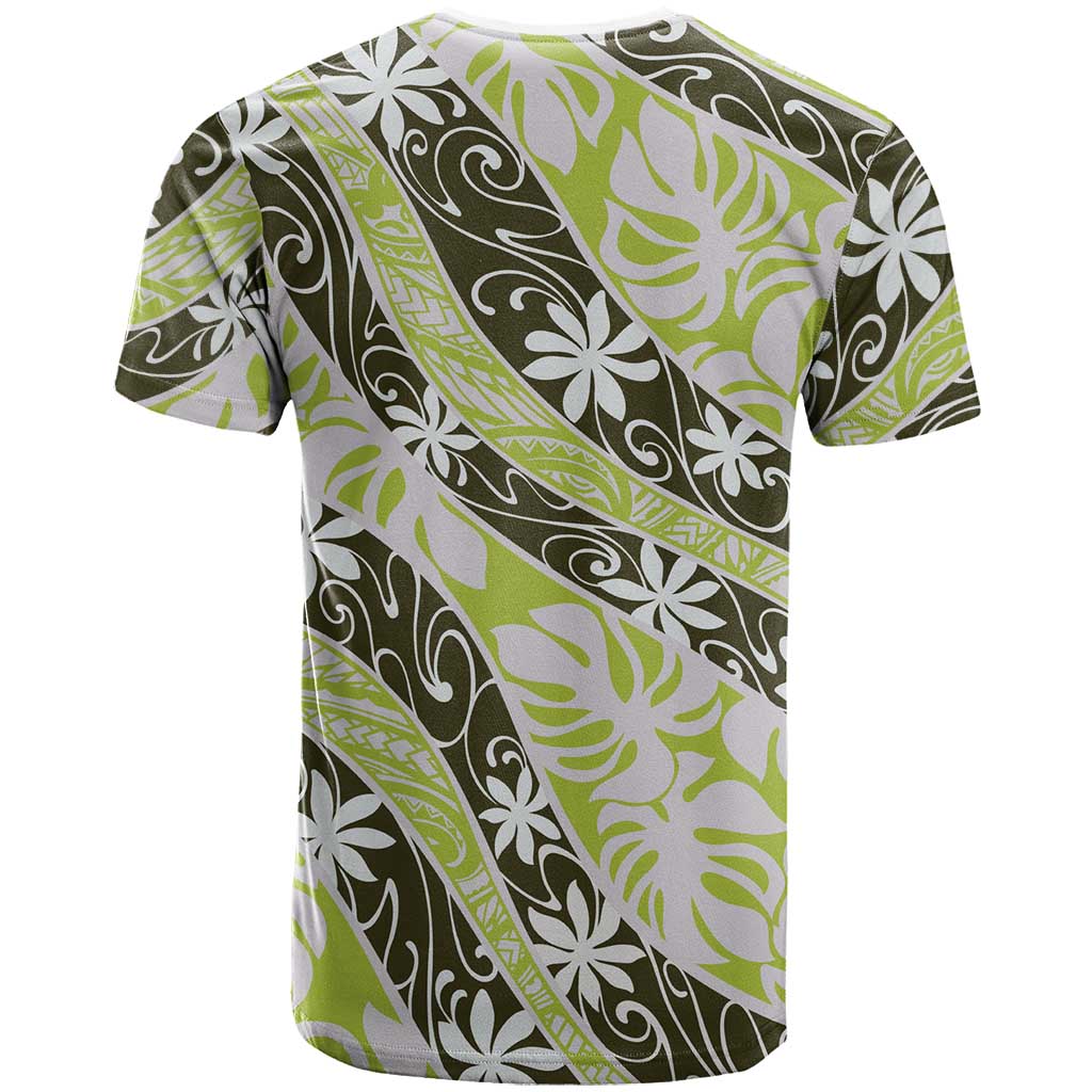 Olive Tahiti Tiare Monstera T Shirt Polynesian Pattern Curve Style - Polynesian Pride