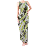 Olive Tahiti Tiare Monstera Tank Maxi Dress Polynesian Pattern Curve Style - Polynesian Pride