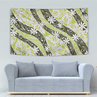 Olive Tahiti Tiare Monstera Tapestry Polynesian Pattern Curve Style - Polynesian Pride