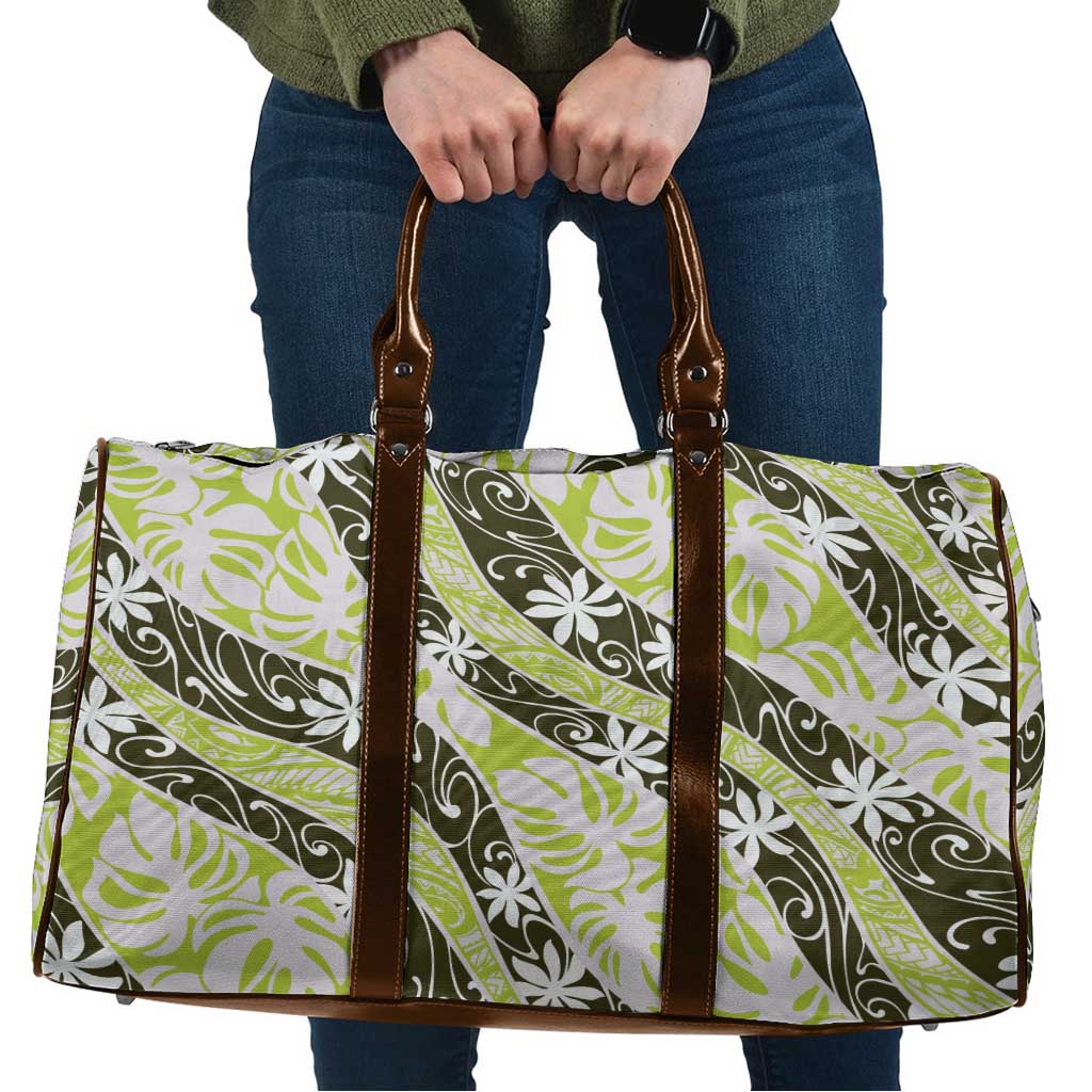 Olive Tahiti Tiare Monstera Travel Bag Polynesian Pattern Curve Style - Polynesian Pride