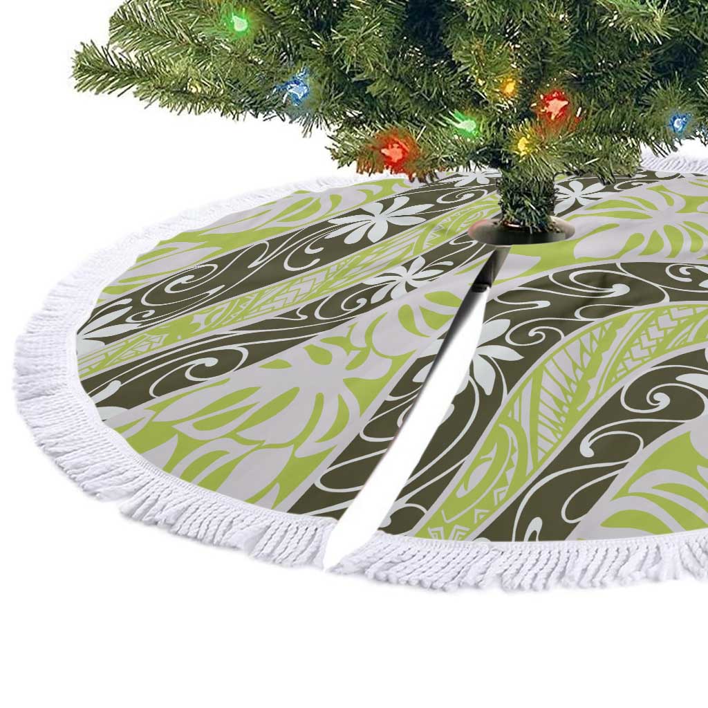 Olive Tahiti Tiare Monstera Tree Skirt Polynesian Pattern Curve Style - Polynesian Pride
