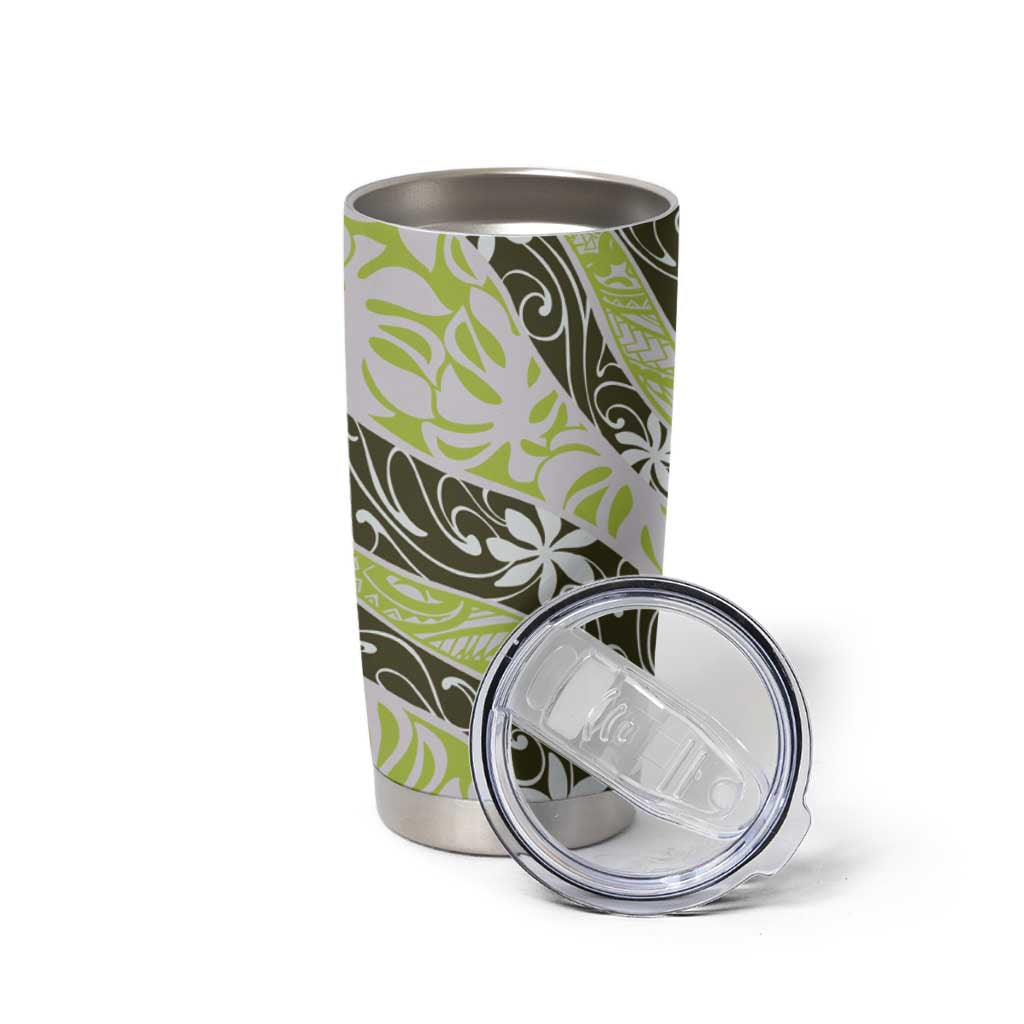 Olive Tahiti Tiare Monstera Tumbler Cup Polynesian Pattern Curve Style - Polynesian Pride