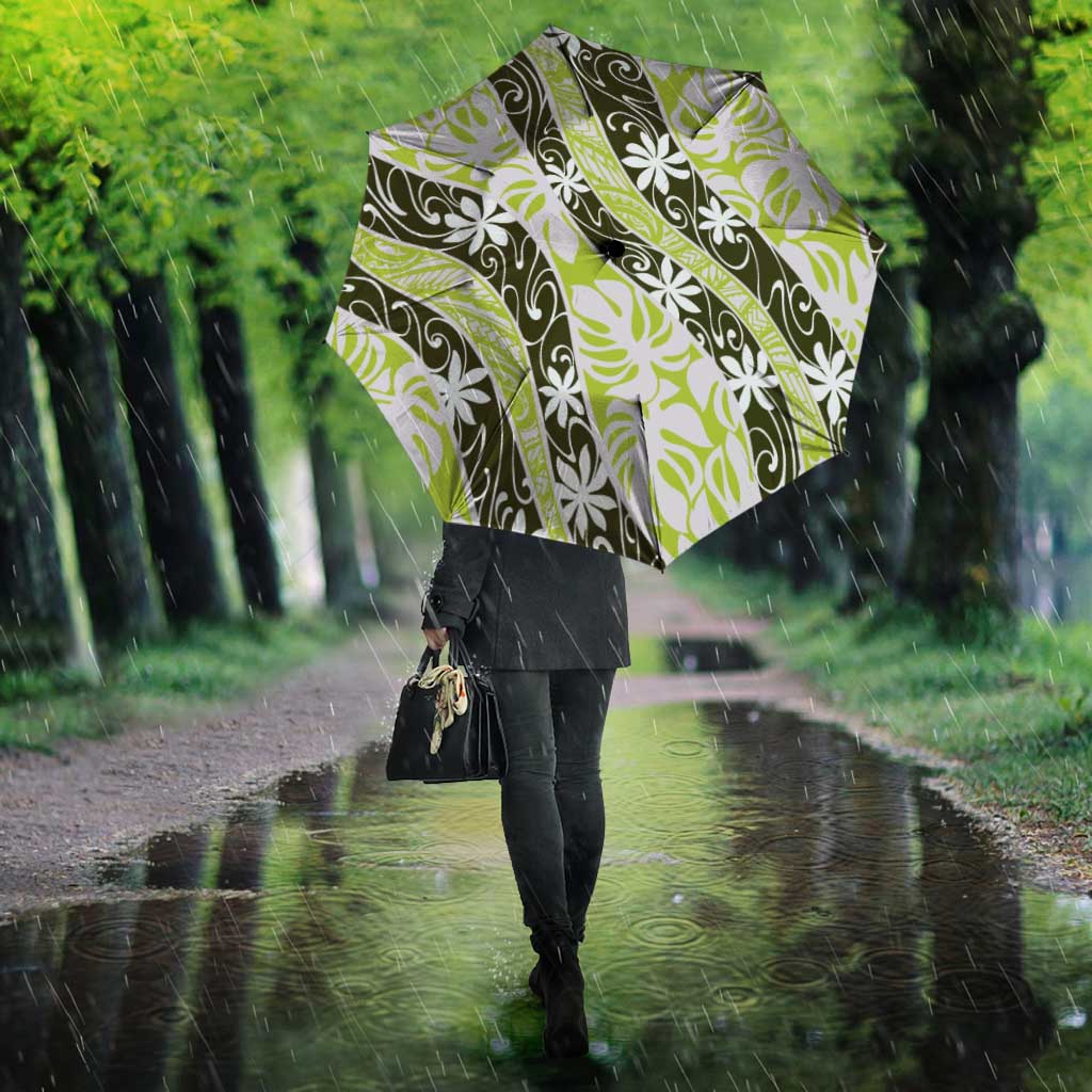 Olive Tahiti Tiare Monstera Umbrella Polynesian Pattern Curve Style - Polynesian Pride