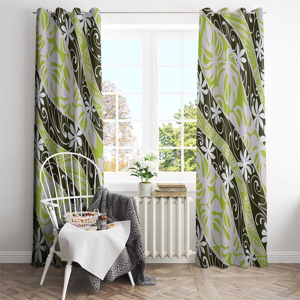 Olive Tahiti Tiare Monstera Window Curtain Polynesian Pattern Curve Style - Polynesian Pride