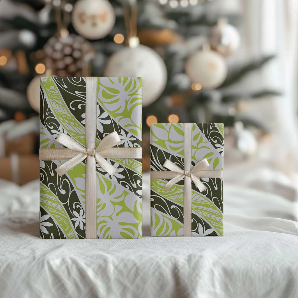 Olive Tahiti Tiare Monstera Wrapping Paper Polynesian Pattern Curve Style - Polynesian Pride