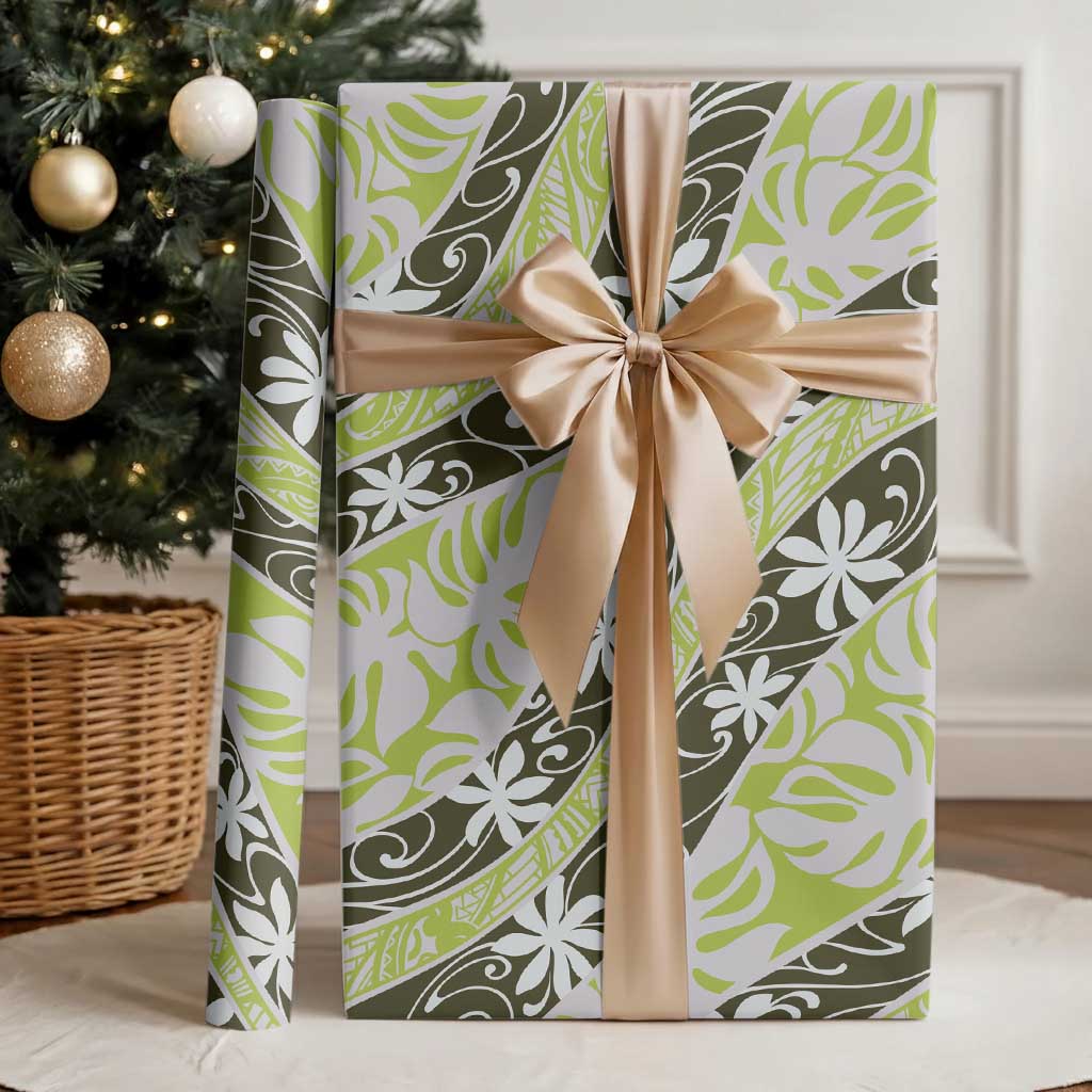 Olive Tahiti Tiare Monstera Wrapping Paper Polynesian Pattern Curve Style - Polynesian Pride