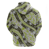 Olive Tahiti Tiare Monstera Zip Hoodie Polynesian Pattern Curve Style - Polynesian Pride