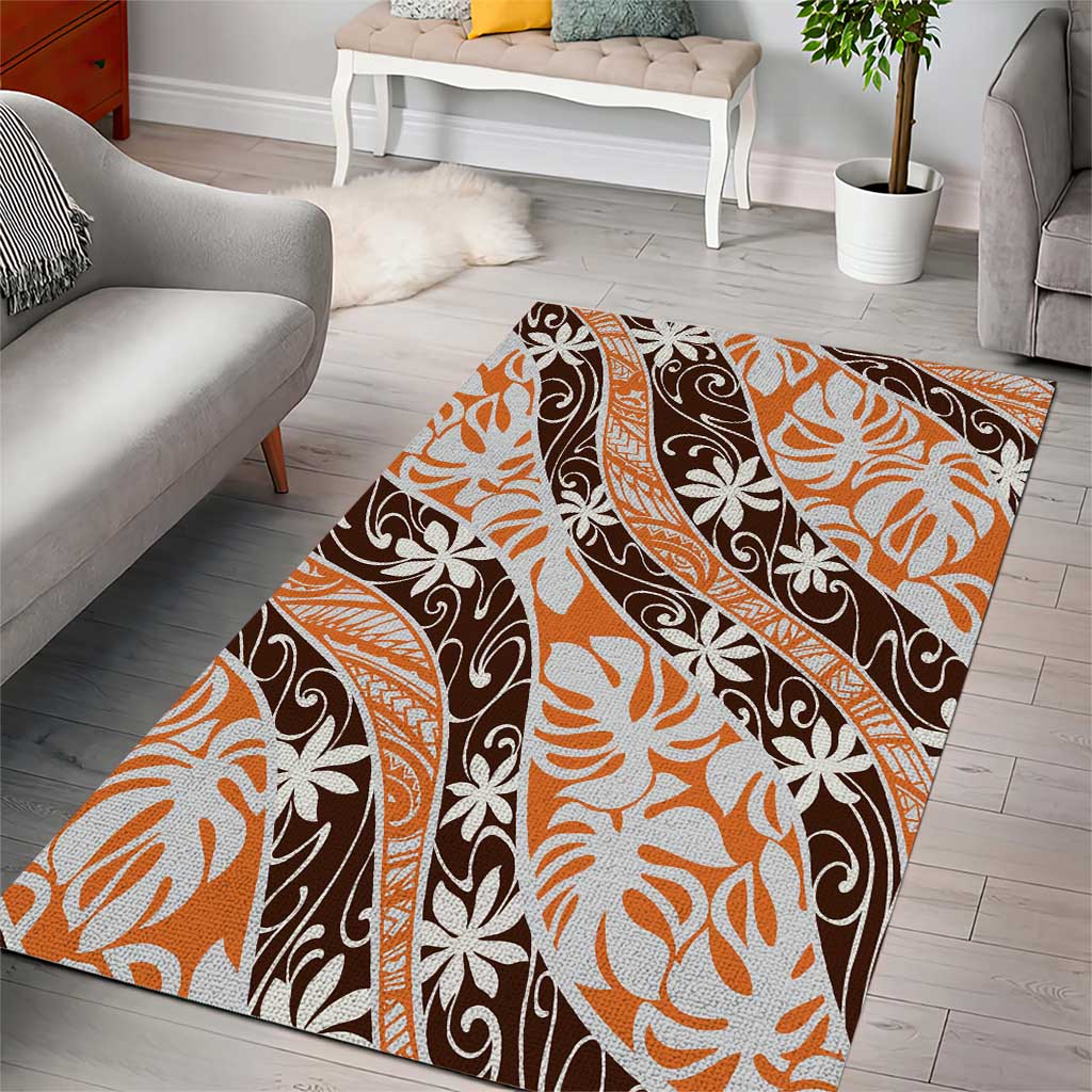 Puatou Tahiti Tiare Monstera Area Rug Polynesian Pattern Curve Style - Polynesian Pride