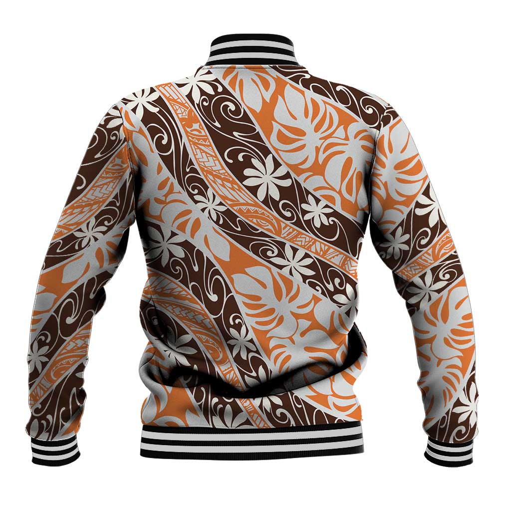 Puatou Tahiti Tiare Monstera Baseball Jacket Polynesian Pattern Curve Style - Polynesian Pride
