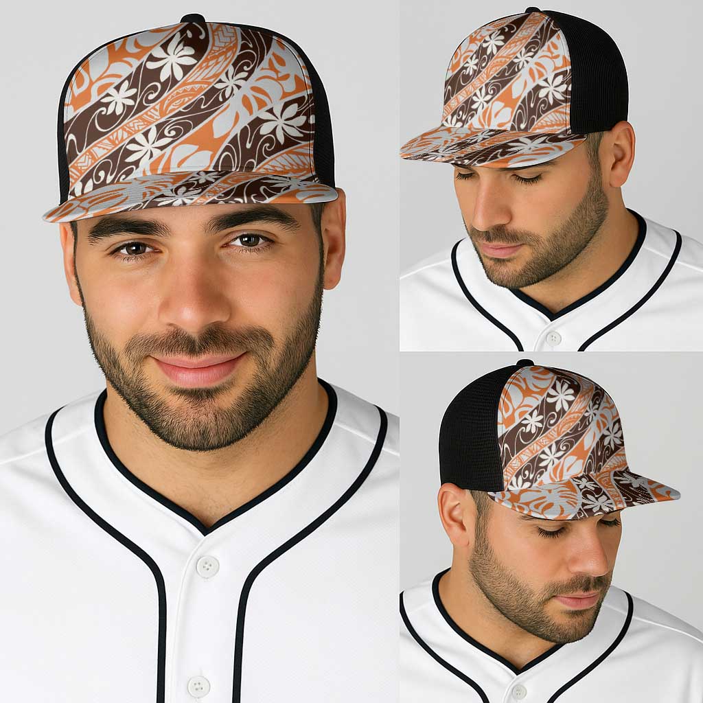 Puatou Tahiti Tiare Monstera Baseball Net Cap Polynesian Pattern Curve Style - Polynesian Pride