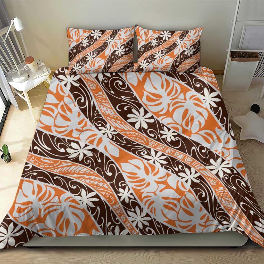 Puatou Tahiti Tiare Monstera Bedding Set Polynesian Pattern Curve Style - Polynesian Pride