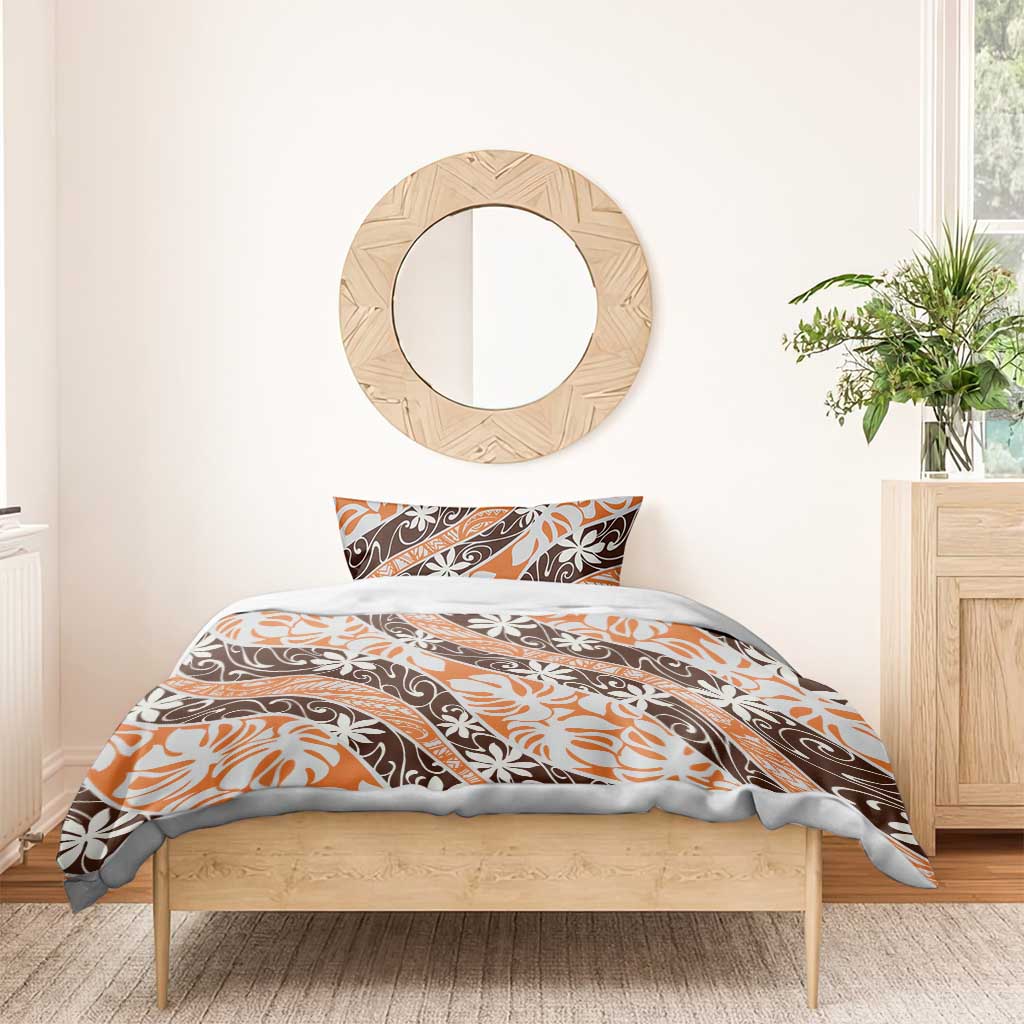 Puatou Tahiti Tiare Monstera Bedding Set Polynesian Pattern Curve Style - Polynesian Pride