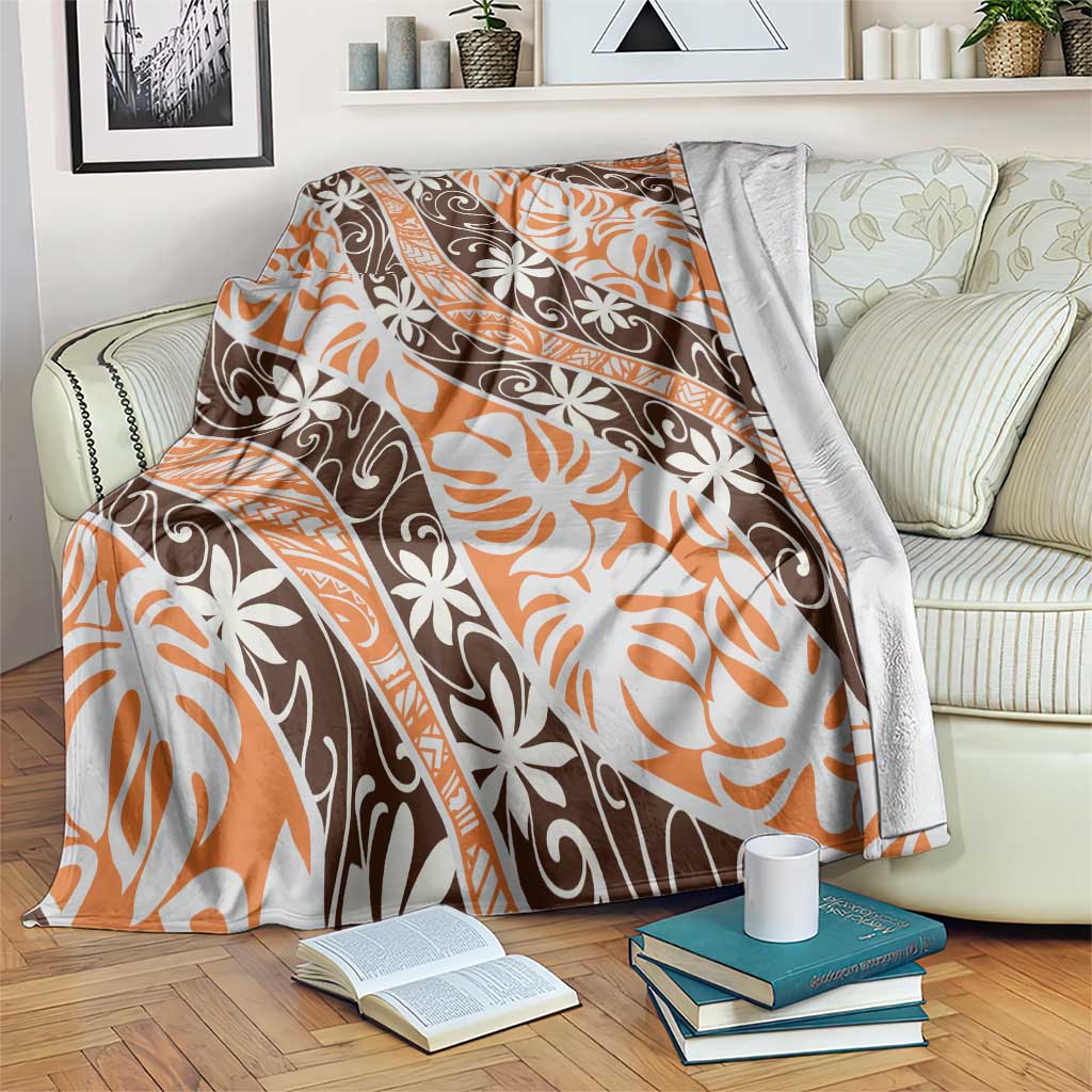 Puatou Tahiti Tiare Monstera Blanket Polynesian Pattern Curve Style - Polynesian Pride