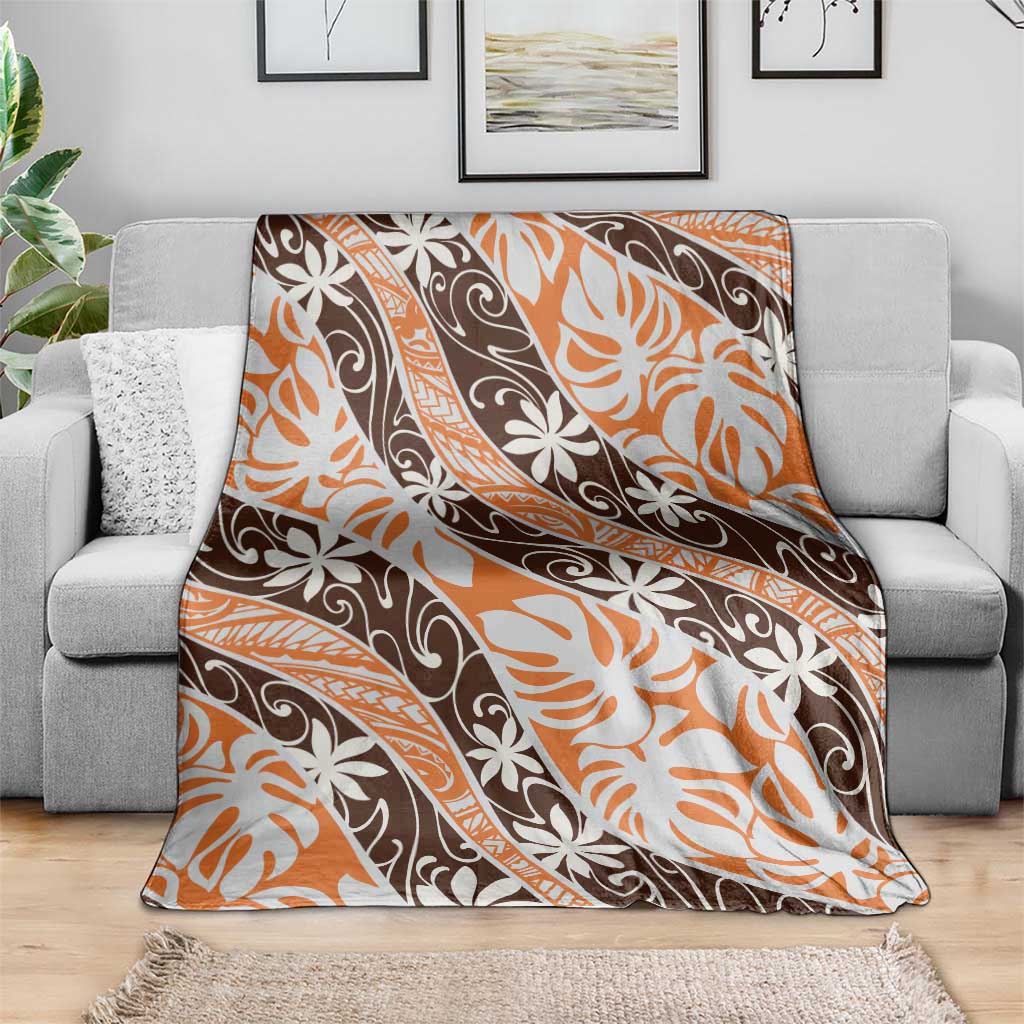 Puatou Tahiti Tiare Monstera Blanket Polynesian Pattern Curve Style - Polynesian Pride