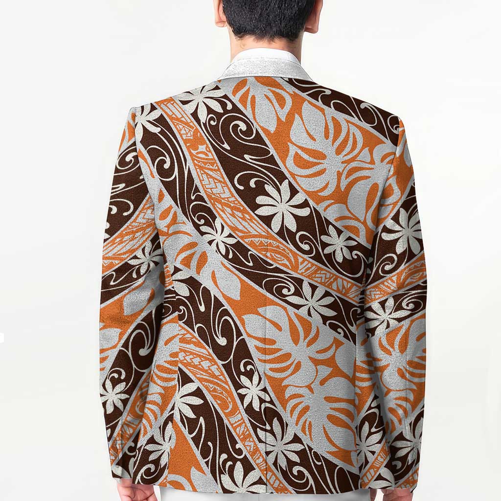 Puatou Tahiti Tiare Monstera Blazer Polynesian Pattern Curve Style - Polynesian Pride