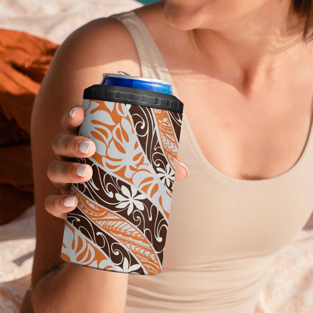 Puatou Tahiti Tiare Monstera 4 in 1 Can Cooler Tumbler Polynesian Pattern Curve Style - Polynesian Pride