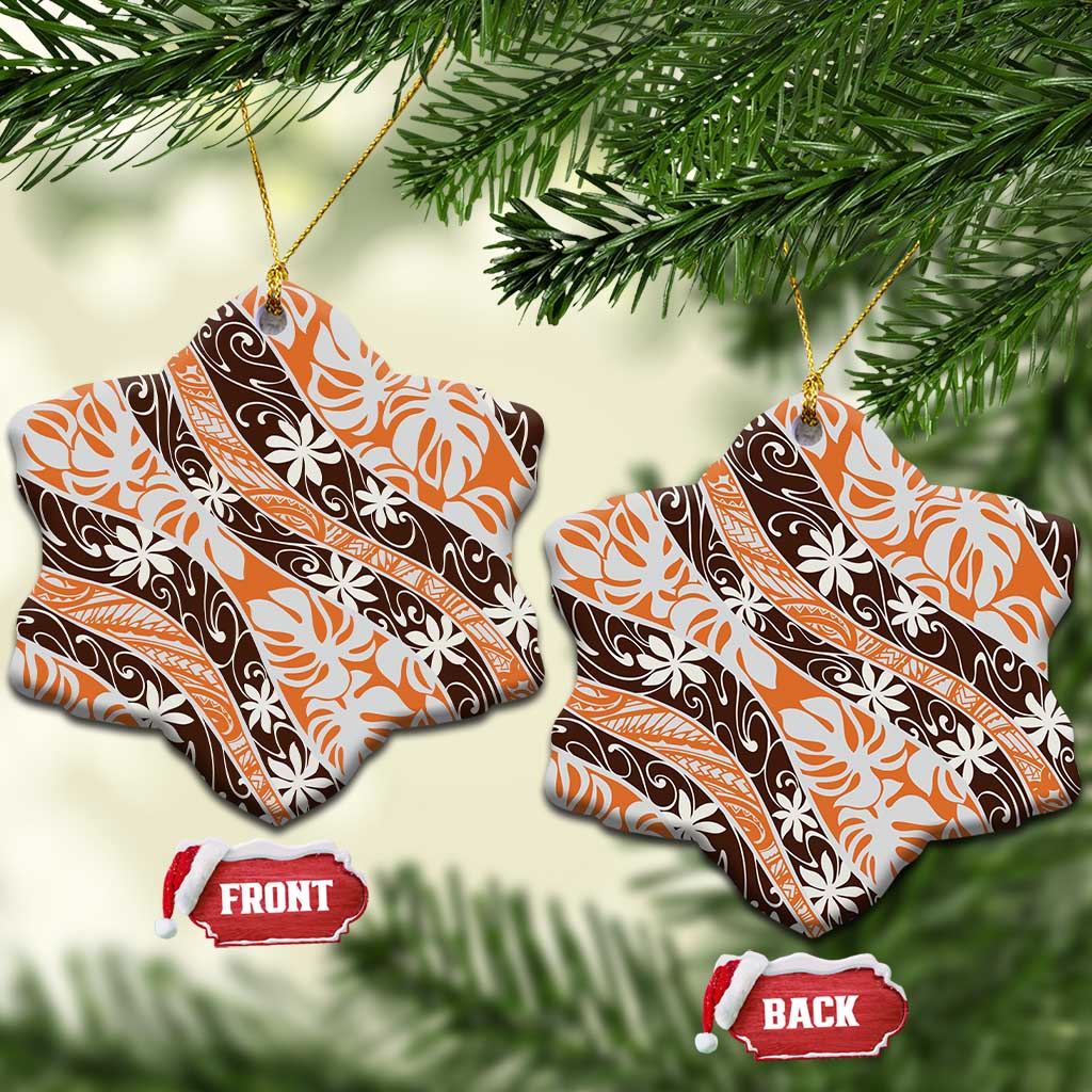 Puatou Tahiti Tiare Monstera Ceramic Ornament Polynesian Pattern Curve Style - Polynesian Pride