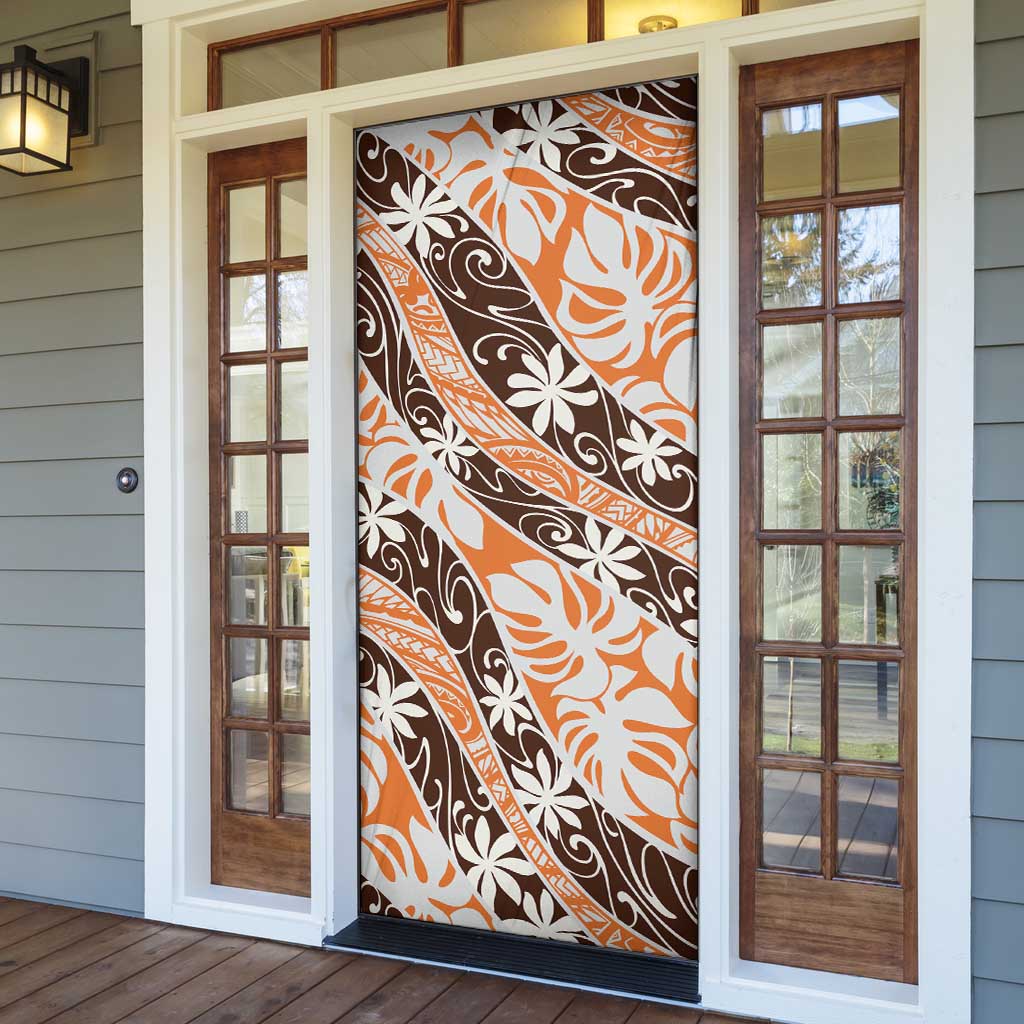 Puatou Tahiti Tiare Monstera Door Cover Polynesian Pattern Curve Style - Polynesian Pride