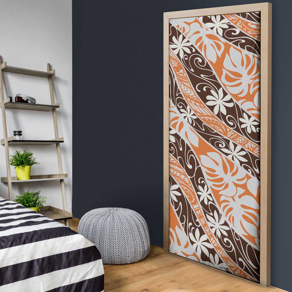 Puatou Tahiti Tiare Monstera Door Cover Polynesian Pattern Curve Style - Polynesian Pride