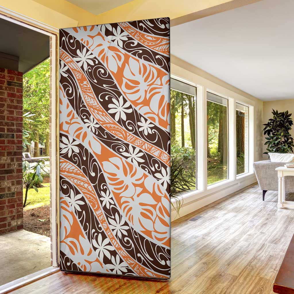 Puatou Tahiti Tiare Monstera Door Cover Polynesian Pattern Curve Style - Polynesian Pride
