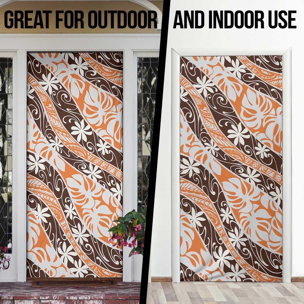 Puatou Tahiti Tiare Monstera Door Cover Polynesian Pattern Curve Style - Polynesian Pride