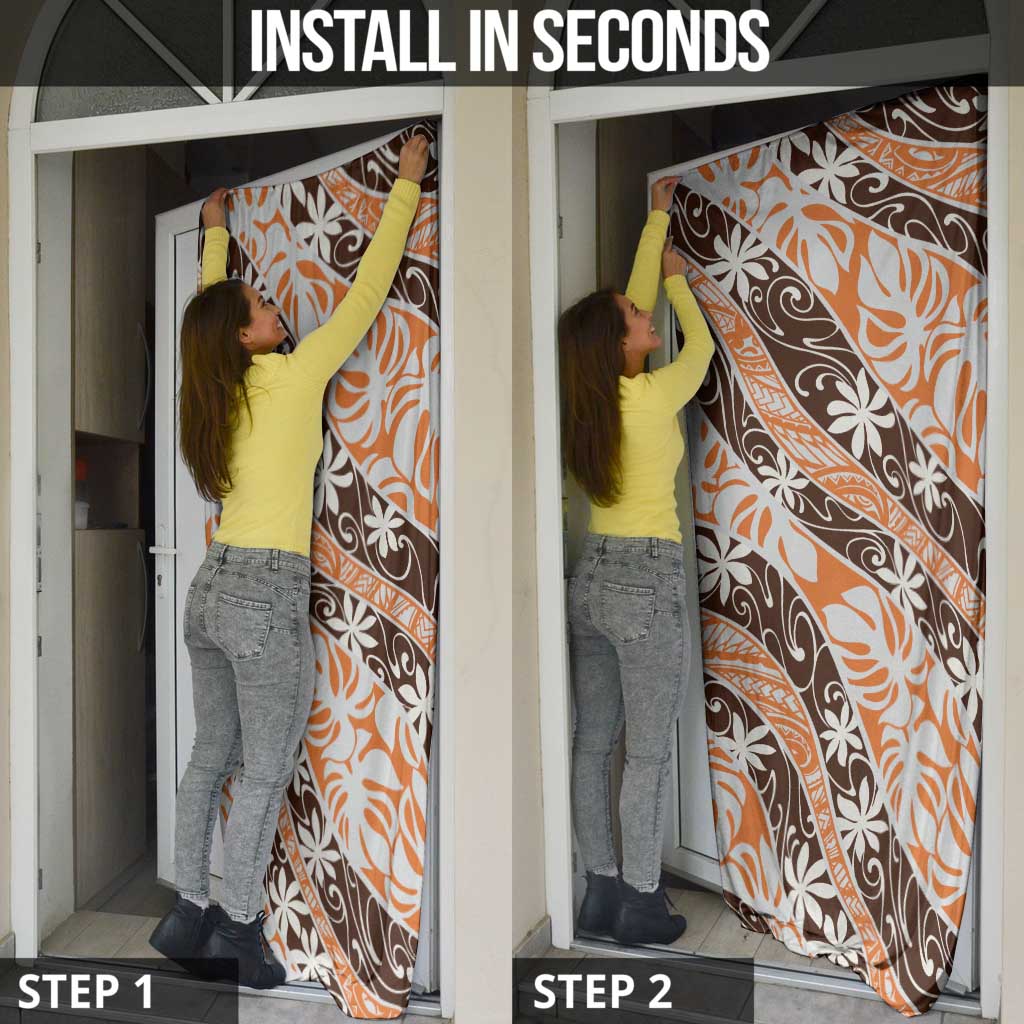 Puatou Tahiti Tiare Monstera Door Cover Polynesian Pattern Curve Style - Polynesian Pride
