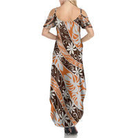 Puatou Tahiti Tiare Monstera Family Matching Summer Maxi Dress and Hawaiian Shirt Polynesian Pattern Curve Style - Polynesian Pride