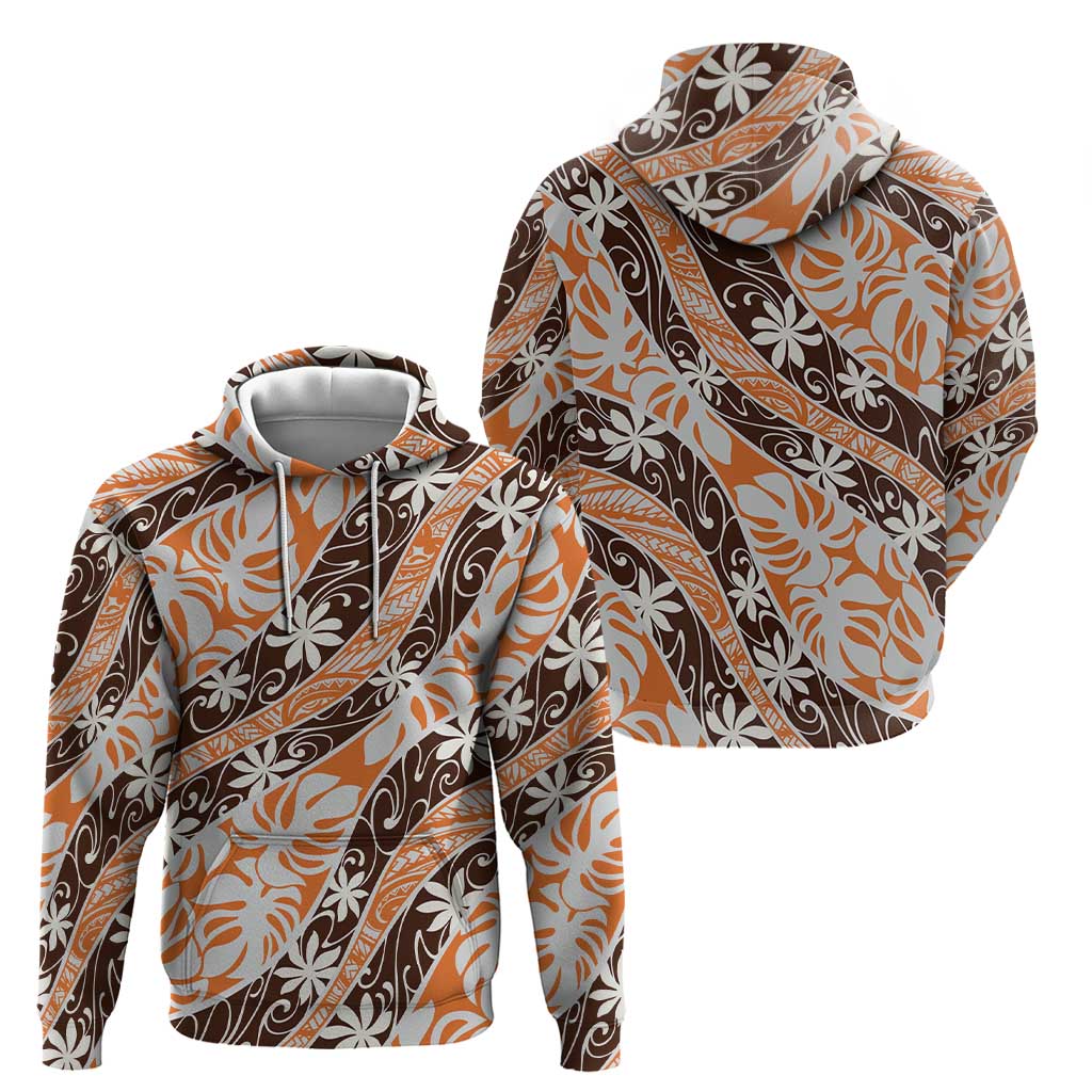 Puatou Tahiti Tiare Monstera Hoodie Polynesian Pattern Curve Style - Polynesian Pride