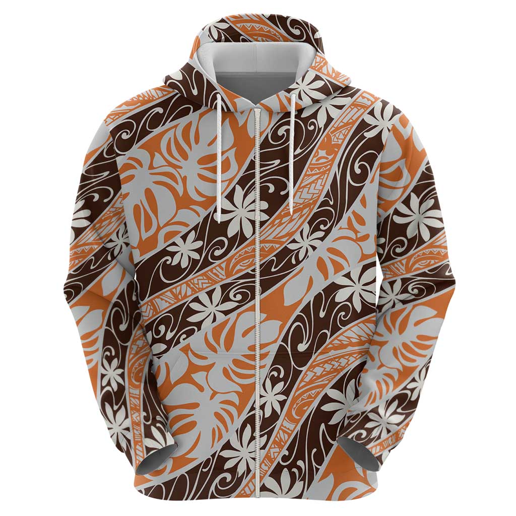 Puatou Tahiti Tiare Monstera Hoodie Polynesian Pattern Curve Style - Polynesian Pride