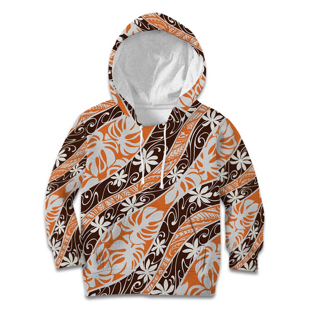 Puatou Tahiti Tiare Monstera Kid Hoodie Polynesian Pattern Curve Style - Polynesian Pride