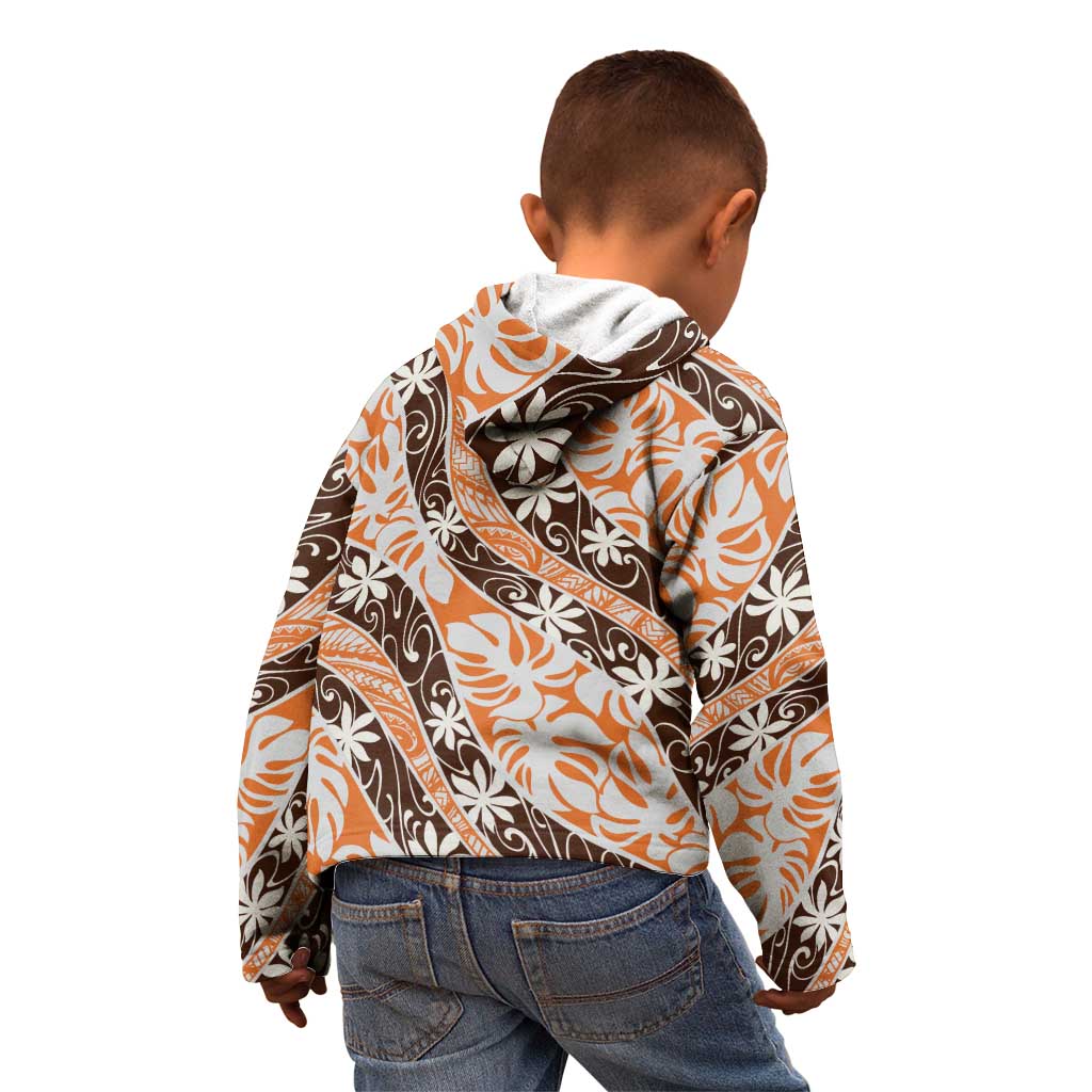 Puatou Tahiti Tiare Monstera Kid Hoodie Polynesian Pattern Curve Style - Polynesian Pride