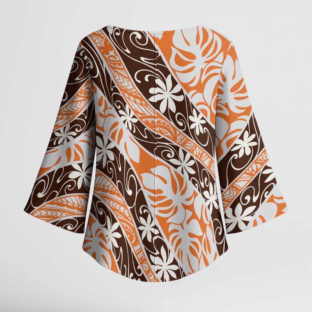 Puatou Tahiti Tiare Monstera Kimono Sleeve Blouse Polynesian Pattern Curve Style - Polynesian Pride