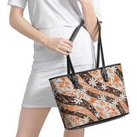 Puatou Tahiti Tiare Monstera Leather Tote Bag Polynesian Pattern Curve Style - Polynesian Pride