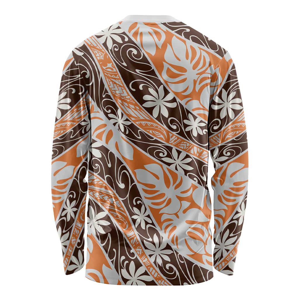 Puatou Tahiti Tiare Monstera Long Sleeve Shirt Polynesian Pattern Curve Style - Polynesian Pride