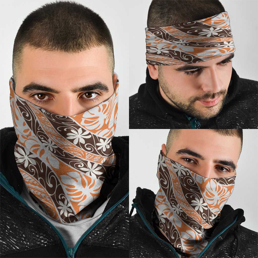 Puatou Tahiti Tiare Monstera Neck Gaiter Polynesian Pattern Curve Style - Polynesian Pride