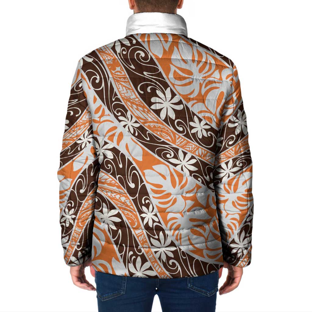Puatou Tahiti Tiare Monstera Padded Jacket Polynesian Pattern Curve Style - Polynesian Pride
