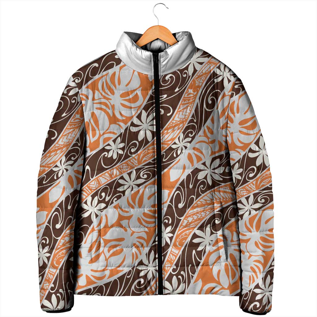 Puatou Tahiti Tiare Monstera Padded Jacket Polynesian Pattern Curve Style - Polynesian Pride