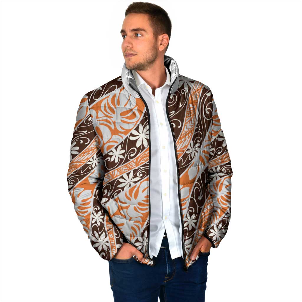 Puatou Tahiti Tiare Monstera Padded Jacket Polynesian Pattern Curve Style - Polynesian Pride