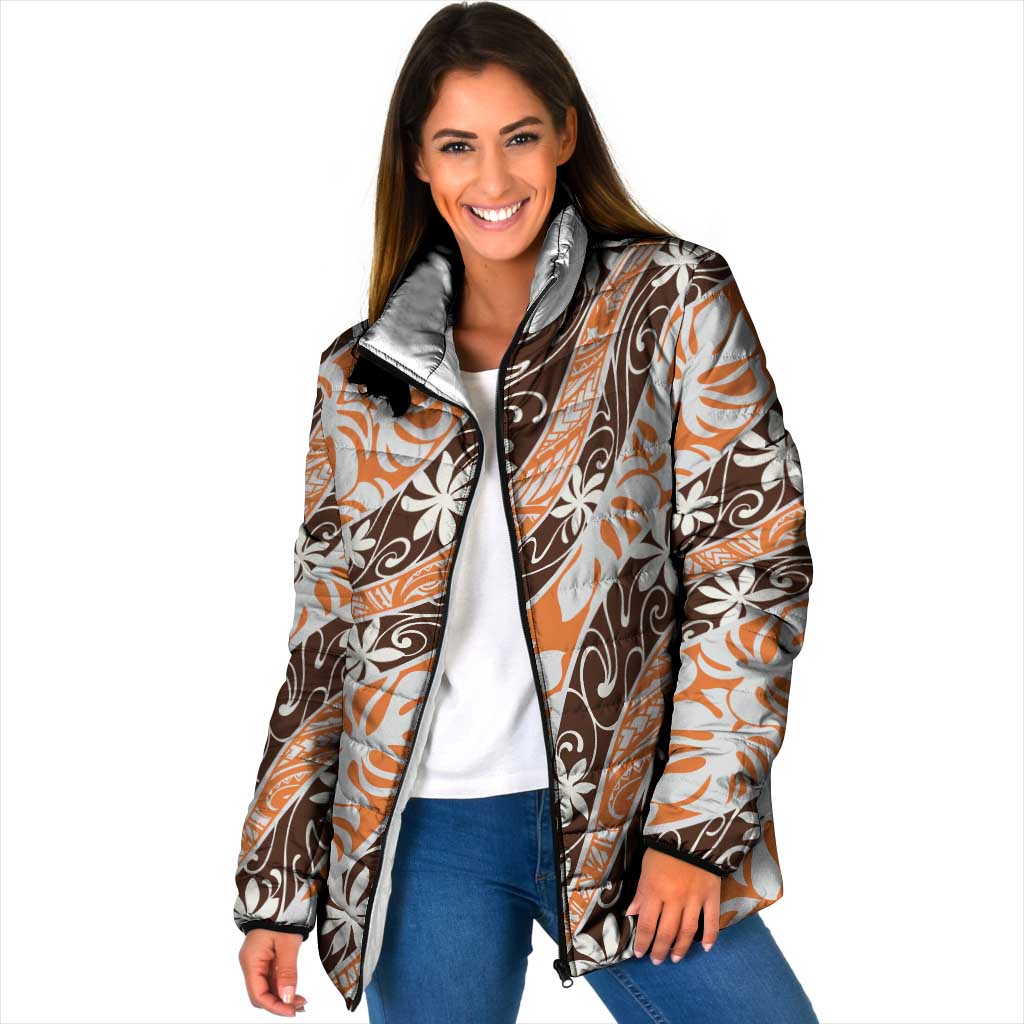 Puatou Tahiti Tiare Monstera Padded Jacket Polynesian Pattern Curve Style - Polynesian Pride