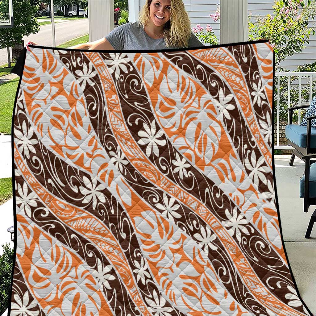 Puatou Tahiti Tiare Monstera Quilt Polynesian Pattern Curve Style - Polynesian Pride