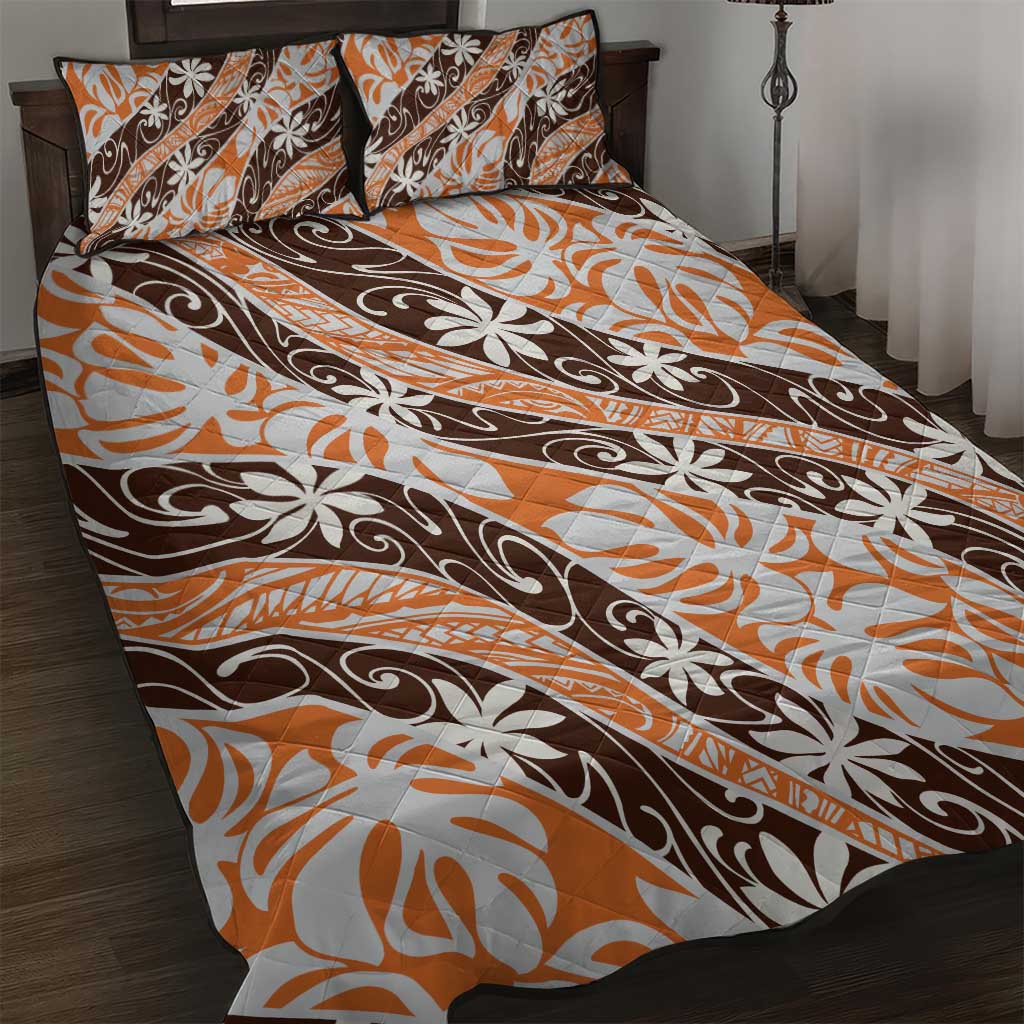 Puatou Tahiti Tiare Monstera Quilt Bed Set Polynesian Pattern Curve Style - Polynesian Pride