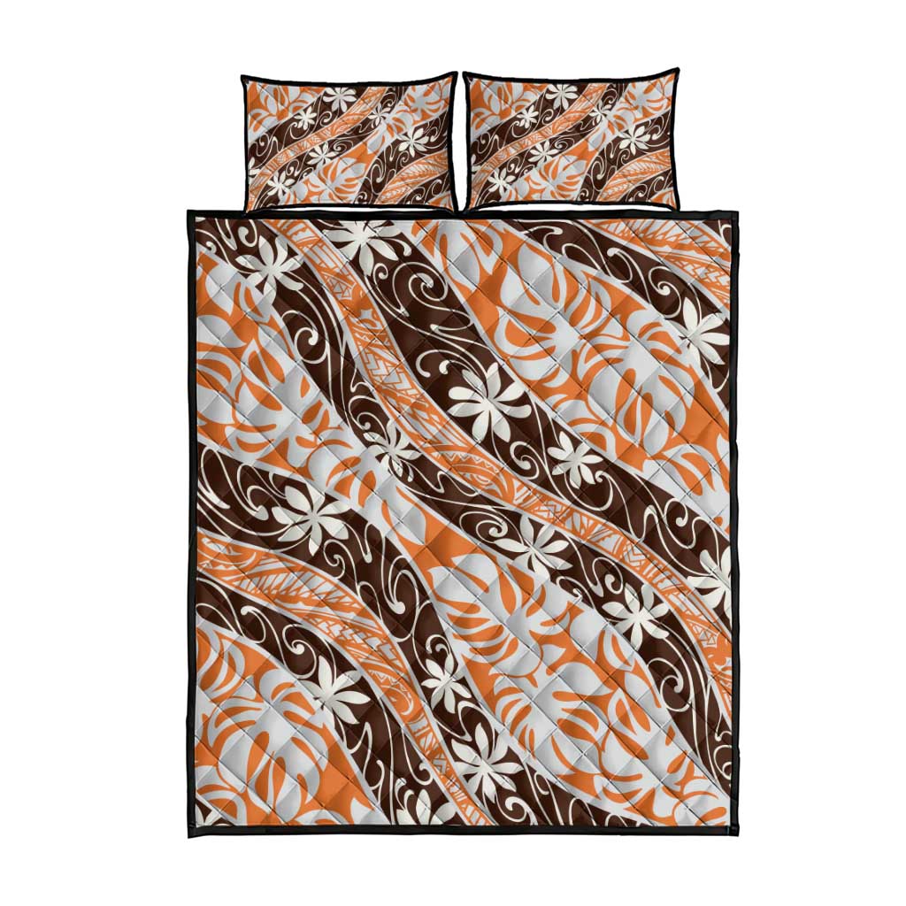 Puatou Tahiti Tiare Monstera Quilt Bed Set Polynesian Pattern Curve Style - Polynesian Pride