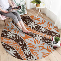Puatou Tahiti Tiare Monstera Round Carpet Polynesian Pattern Curve Style - Polynesian Pride