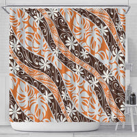 Puatou Tahiti Tiare Monstera Shower Curtain Polynesian Pattern Curve Style - Polynesian Pride