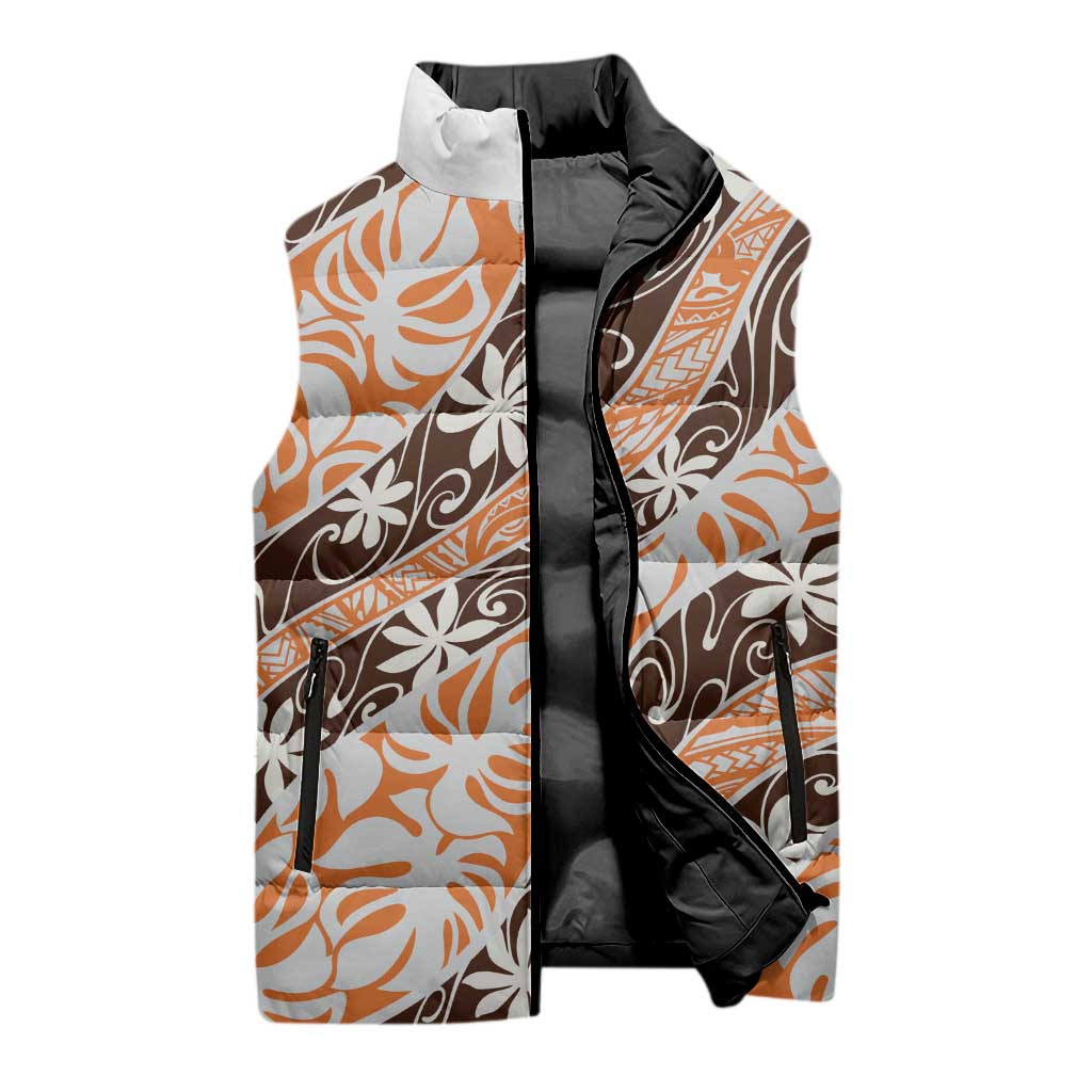 Puatou Tahiti Tiare Monstera Sleeveless Puffer Jacket Polynesian Pattern Curve Style - Polynesian Pride